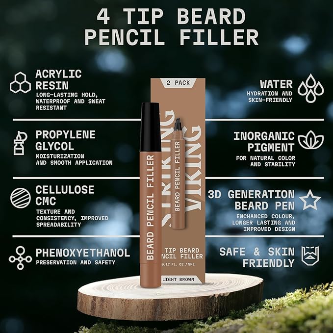Striking Viking Beard Pencil & Bristle Brush for Men - Light Brown, 2 Pack