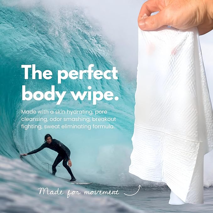 Shwr, Shower Sheet Body Wipes, Individually Wrapped, Extra Large 12"x12", Pack of 10, for Gym Bag or Day Pack