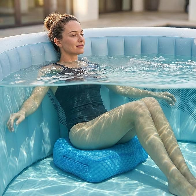 Hot Tub Booster Seat, Weighted SPA Booster Seat Cushion for Adults, 3D Air Mesh Inflatable Hot Tub Seat Accssories with Non-Slip Micro Dot Bottom,Indoor or Outdoor Hot Tub Pillow