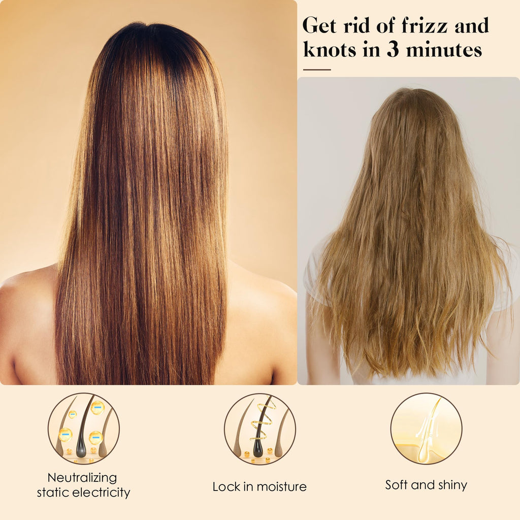 GAINWELL Bamboo Hair Brush for Hair Growth, Natural Bamboo Bristles Detangling Square Wooden Paddle Hairbrush for Massaging Scalp, for Women Men and Kids, for All Hair Types, with Ergonomic Handle