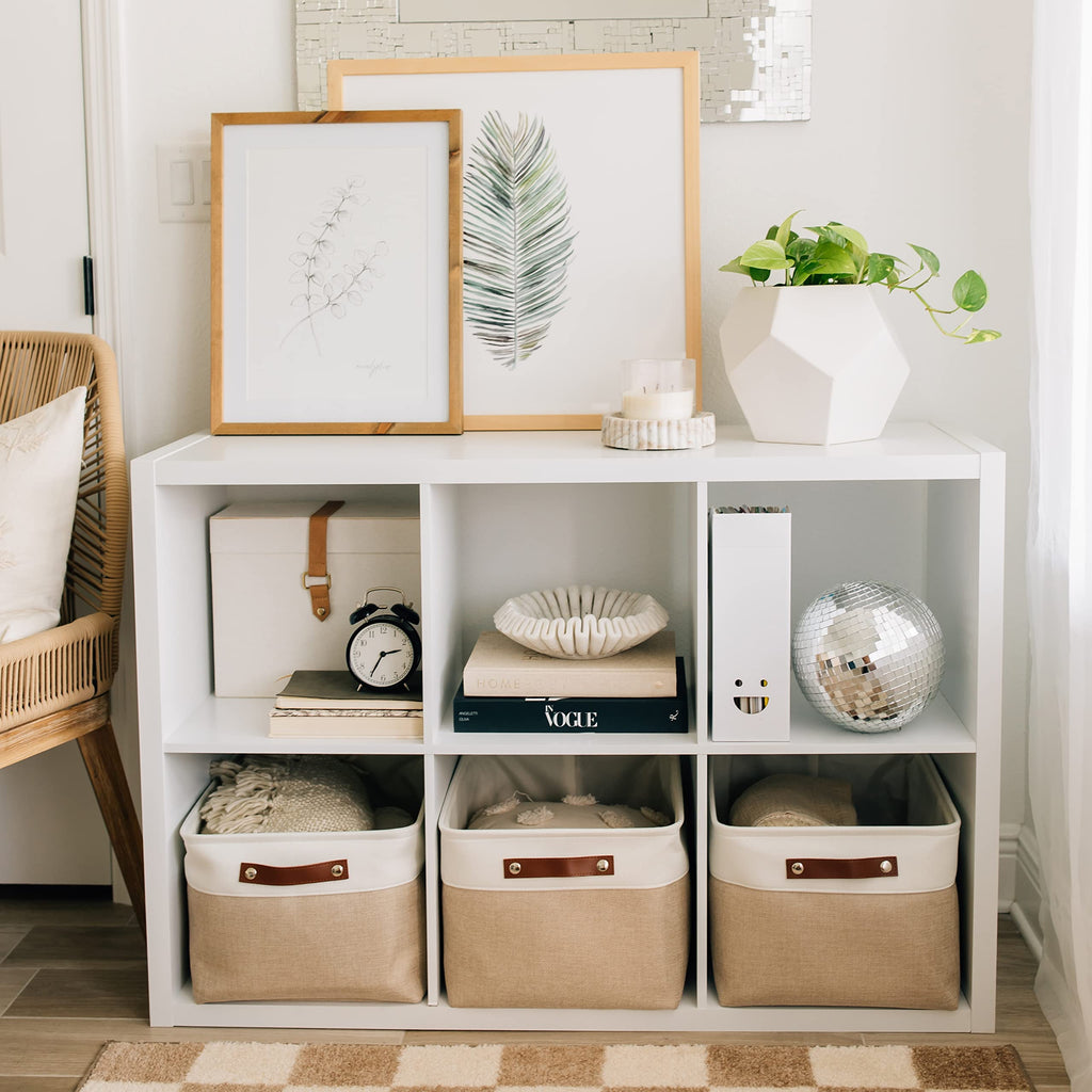 OrganiHaus 16x12.5in Storage Baskets, 3 Pack - Fabric Bins for Shelves
