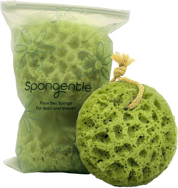 Spongentle Loofah Sponge for Shower and Bathing, Bath Sponge with Dual Texture, Shower Pouf for Gentle and Deep Exfoliation, Large Size Body Scrubber for Men & Women, PU Foam, 37% More Lather