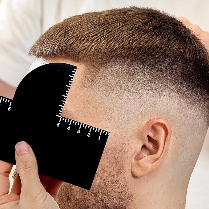 Guduling 2 Pcs Barber Enhancement Card,Black Shape up Tool for Hairline,T Shape Enhancement Card for Barbers,with Measurement Reusable Enhancements Cards for Precise Edge Beard Line UP