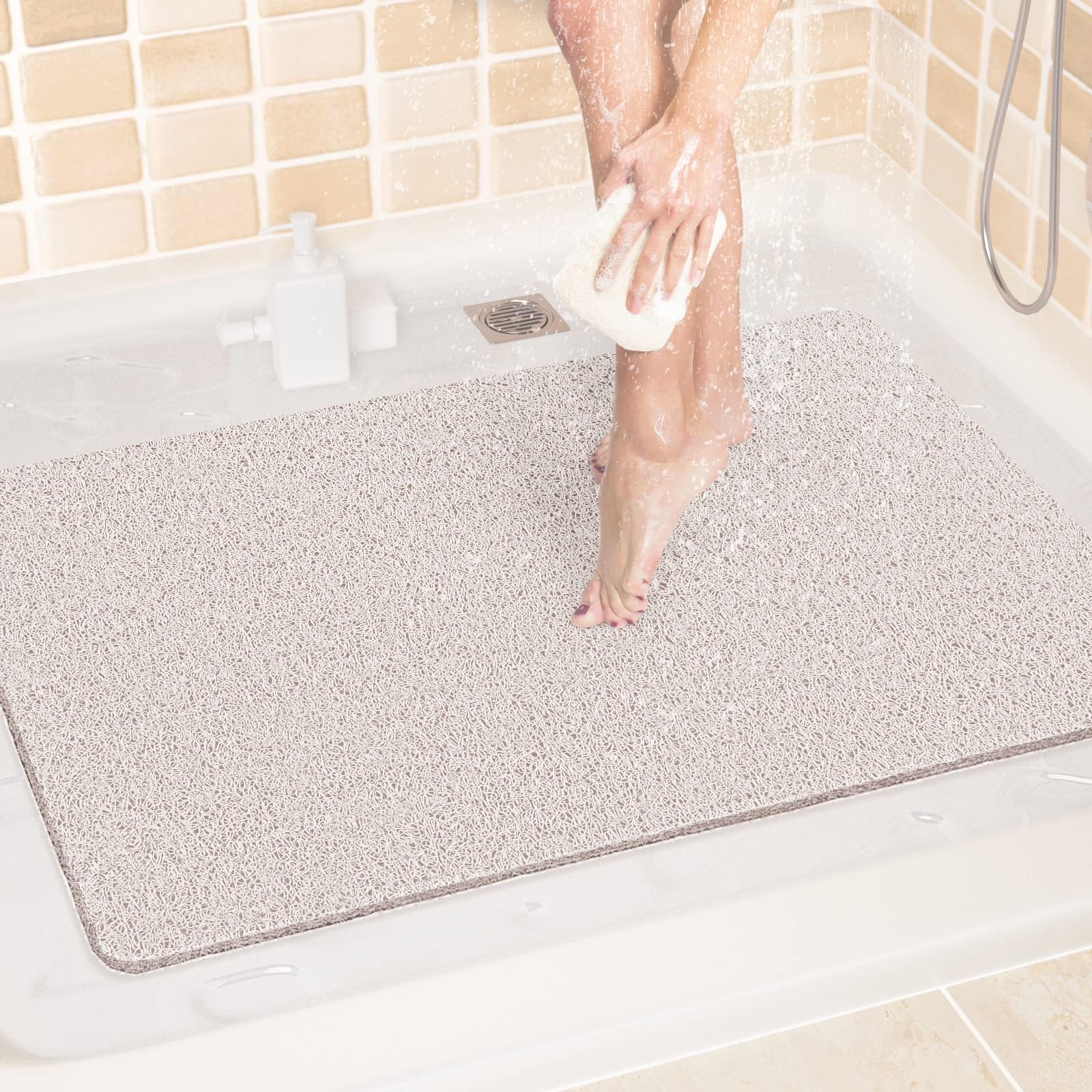 LuxStep Shower Mat Bathtub Mat Non-Slip Bath Mat with Drain, Quick Drying