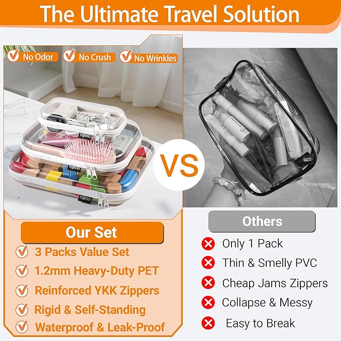 YQBRAO Clear Hard Shell Organizer Cases, Multi-Size (L, M & S), 3-Pack