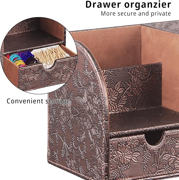 YAPISHI Tissue Box Cover with Storage Tray and Drawer, PU Leather Square Tissue Box Holder, Modern Cube Facial Tissue Dispenser, Makeup Holder, Remote Control Organizer for Nightstand, Bathroom Vanity