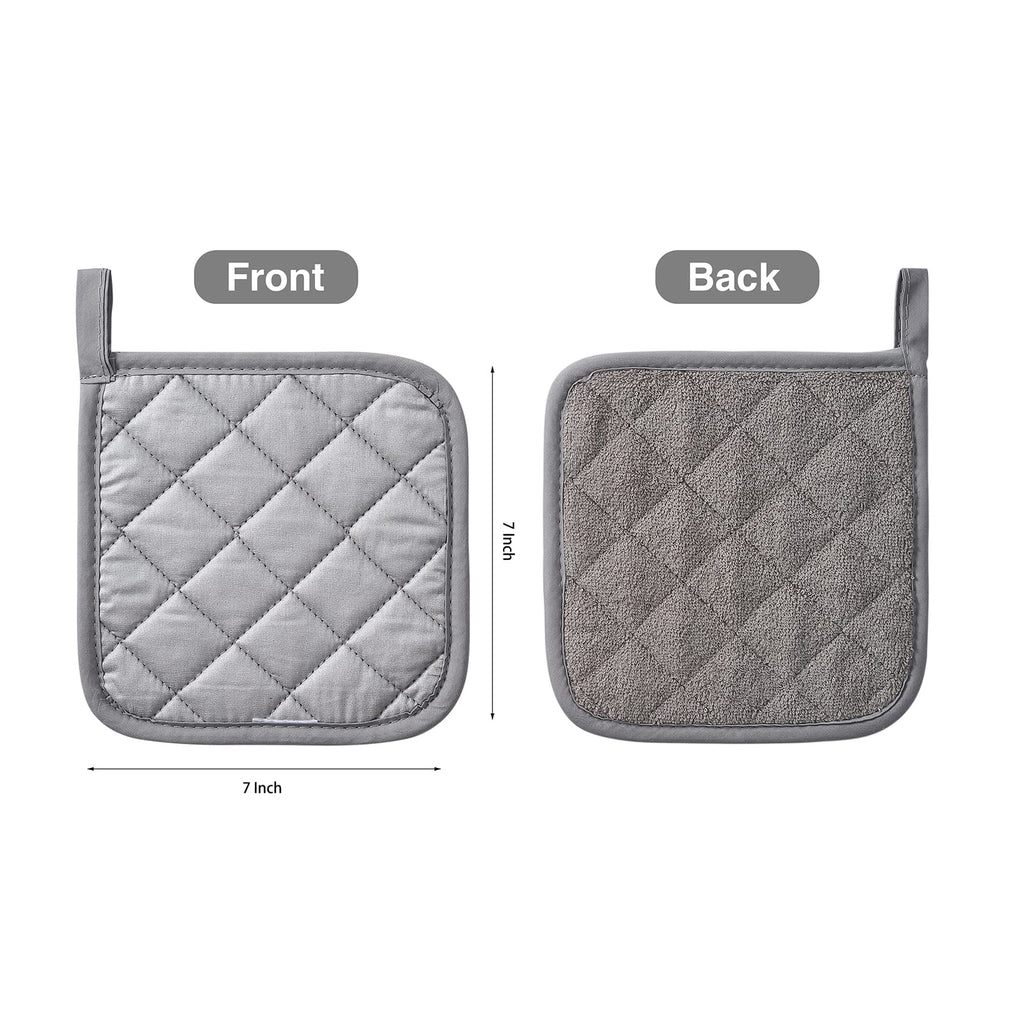 Kitchen Pot Holders Set Heat Resistant Pure Cotton Potholders Kit Trivets Large Coasters Hot Pads Terry Pot Holders for Everyday Cooking and Baking by 7 x 7 Inch Set of 6 Grey