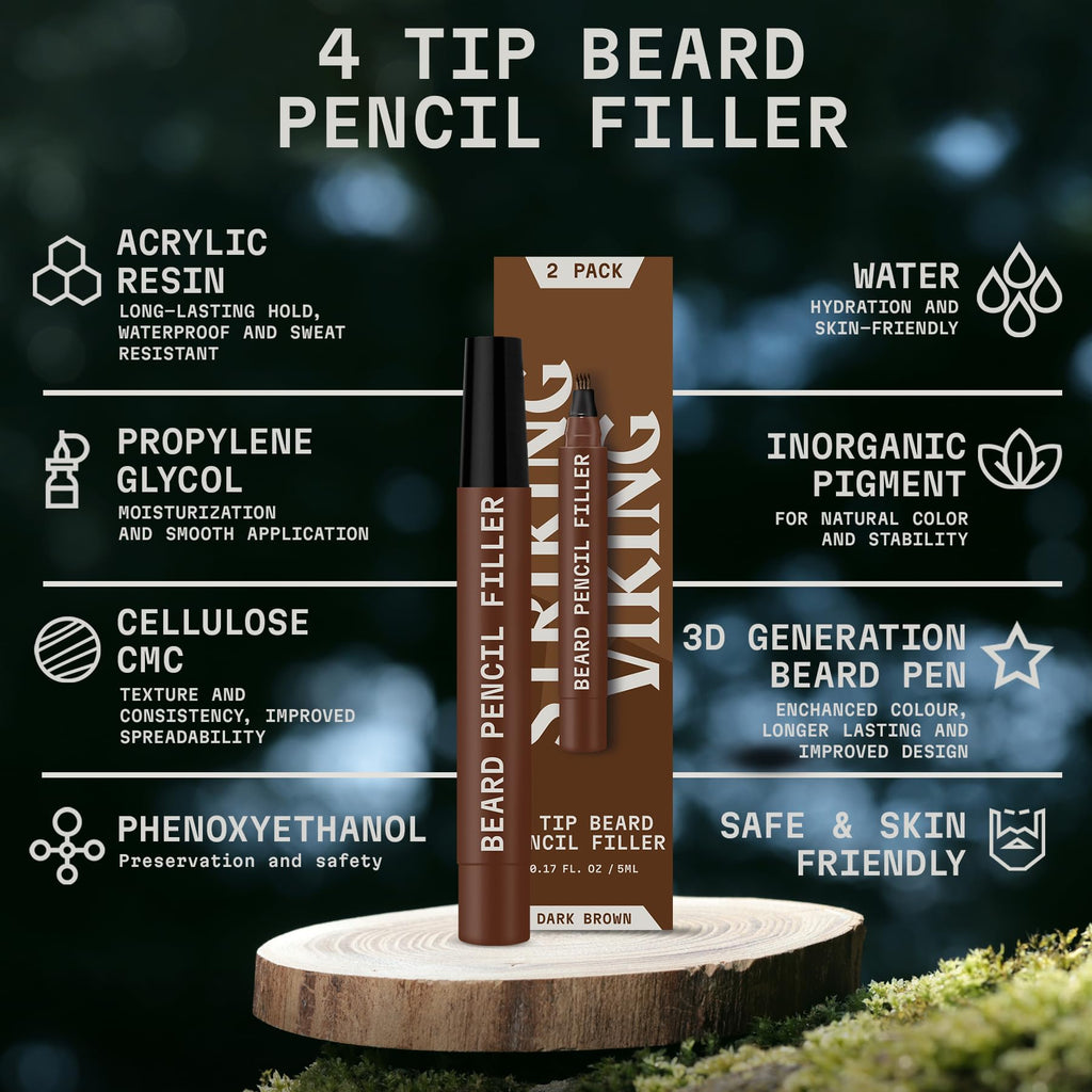 Striking Viking Beard Pencil & Bristle Brush for Men - Dark Brown, 2 Pack