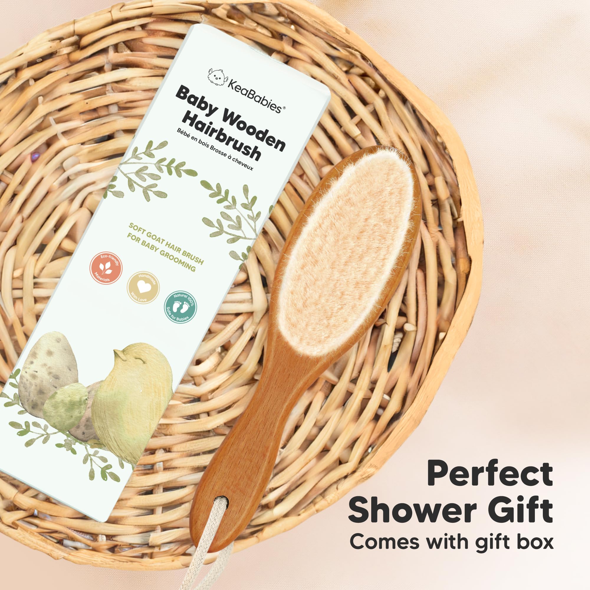 Wooden Baby Hair Brush for Toddler, Infant Cradle Cap (Golden Oak, Regular)