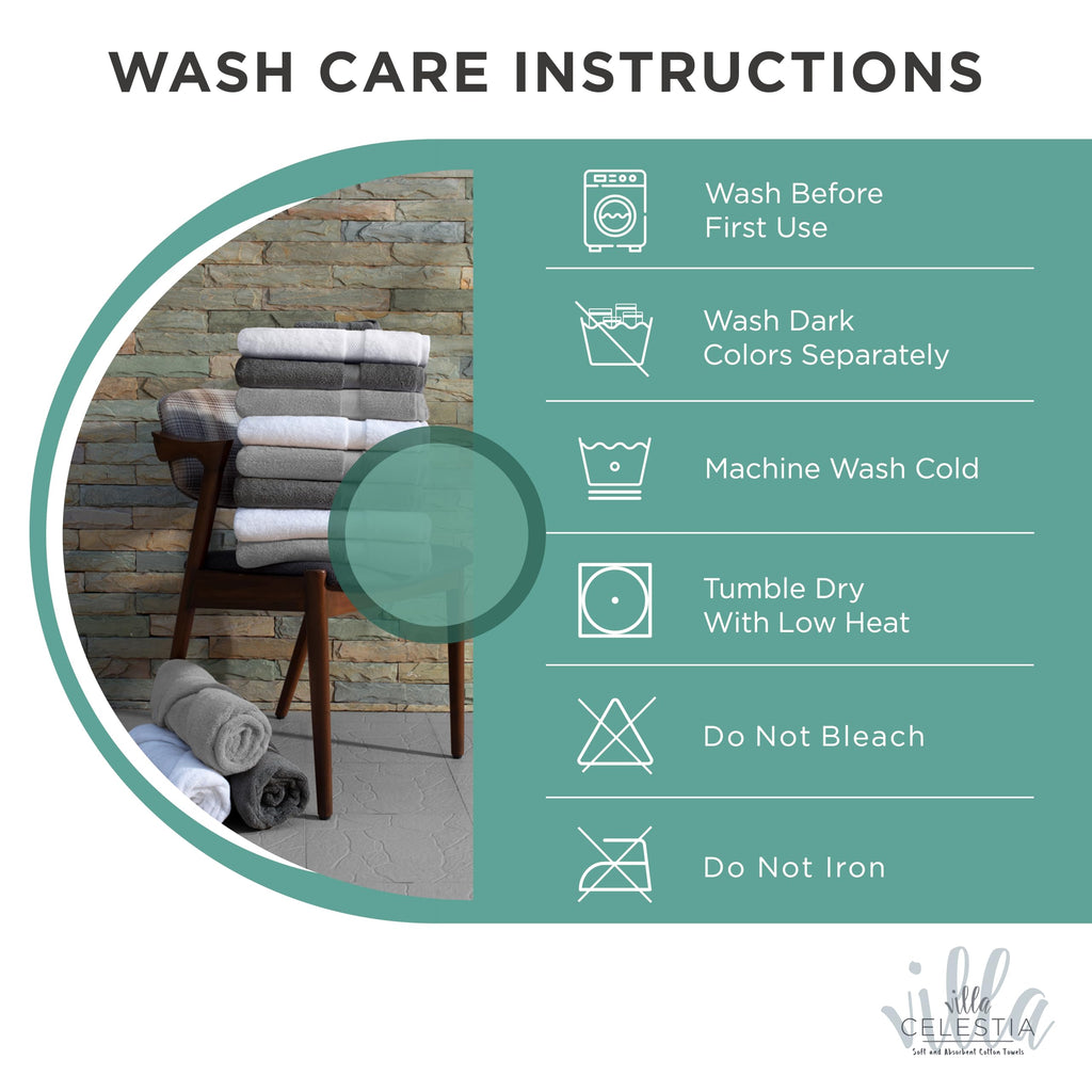 Villa Celestia 12-Piece 100% Cotton Towel Set, 4 Bath Towels, 4 Hand Towels, 4 Wash Cloth, Quick-Dry, Teal