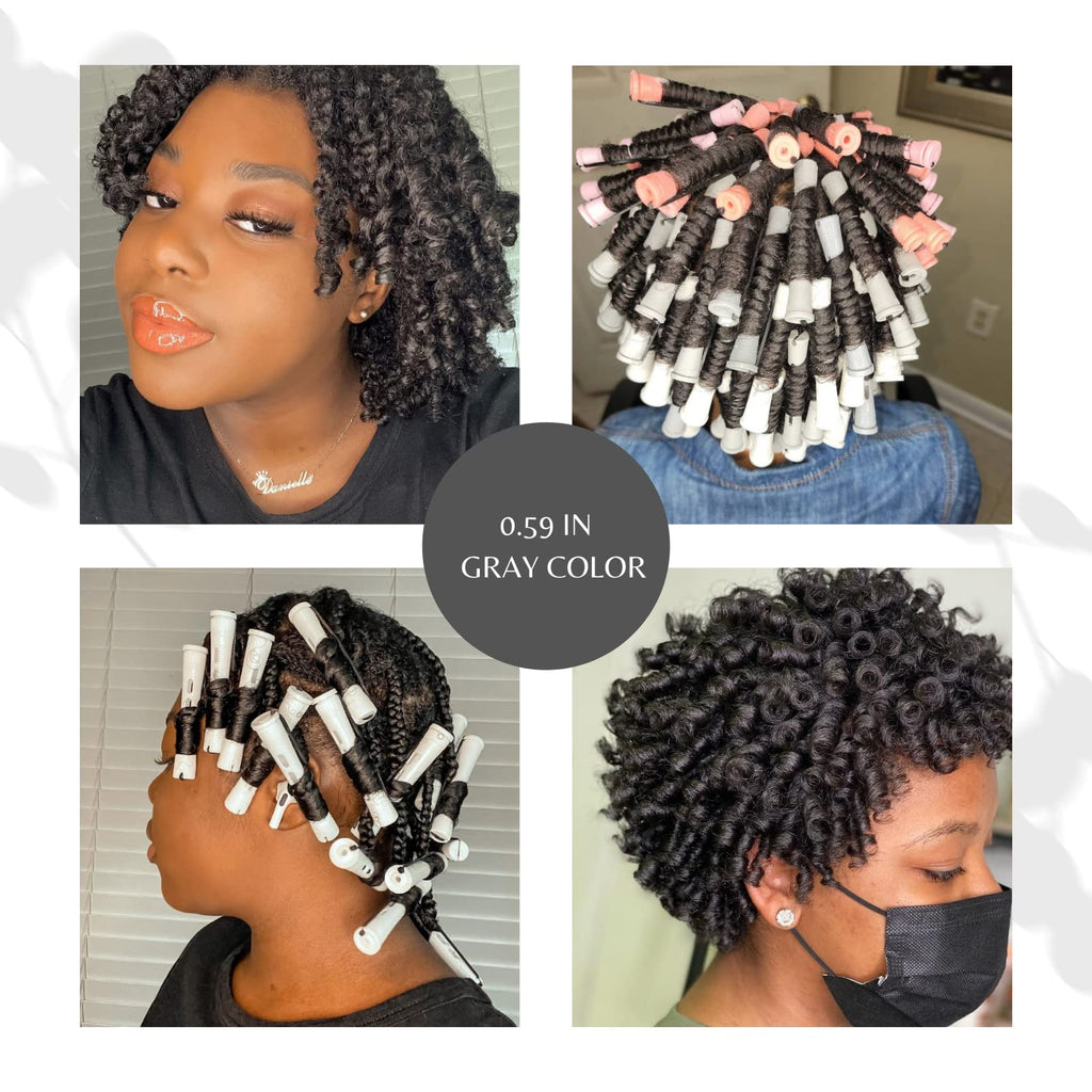 Perm Rods,60 pcs Hair Rollers for Natural Hair Long Short Styling Tool Curlers Small Size 0.59 inch Gray Color