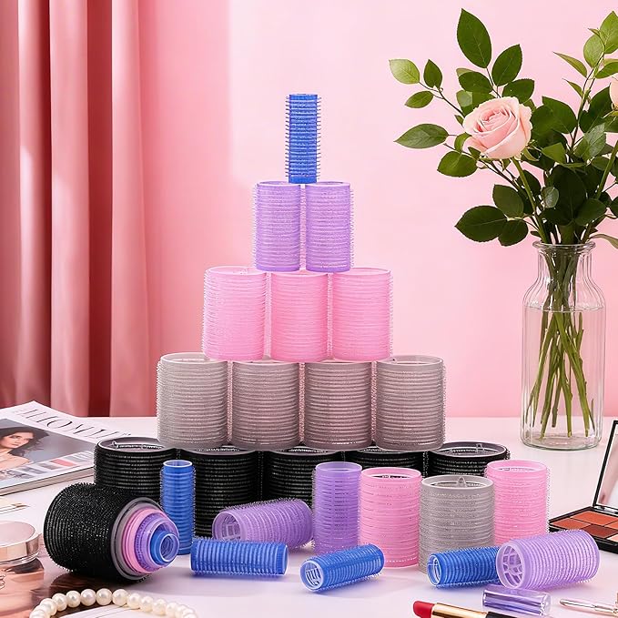 5 Size Hair Rollers for Women, 64 Pcs Self Grip Hair Rollers Hair Curlers to Sleep In with Clips for Long Medium Short Hair