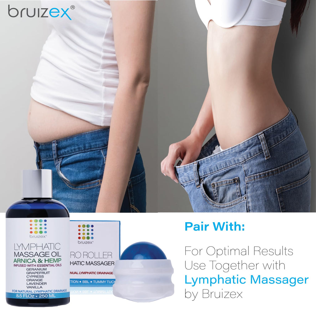 Bruizex Lymphatic Drainage Massage Oil with Arnica & Hemp Seed Oil for After Care Routine & Lymphatic Drainage Massager, Liposuction, 360 Lipo, BBL, Tummy Tuck Procedure, Calming Formula - 8.5 Oz