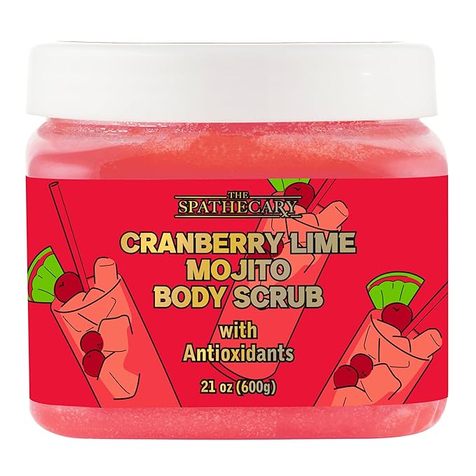 The Spathecary Cranberry Lime Mojito Sugar Scrub - Exfoliating & Hydrating Body Scrub With Antixoidants & Vitamin C To Help Soften & Smooth for Glowing Skin, Body Care Exfoliator & Cleanser, 21 oz