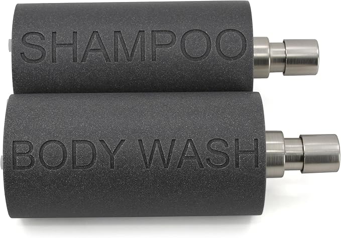 Indecor Home Resin 2 Pack Shampoo, Conditioner or Body Wash Dispenser Set, Luxurious Refillable Pump Bottles with Matte Pump Top and Embossed Text, Durable Design for Bathroom and Shower