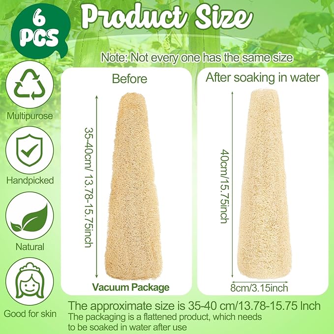 ZhouBoat 6 Pack Natural Loofah Sponge 13.8-15.7 Inches for Men Women