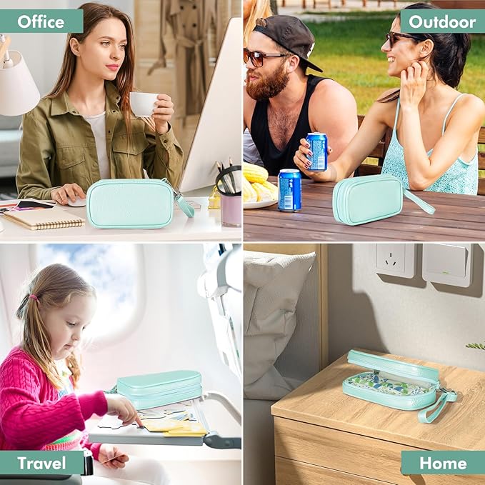 Teircno Portable Tampon Organizer - Beige PU Pouch with Handle, Small Case for Feminine Products, Zipper Period Bag for Women's Purse