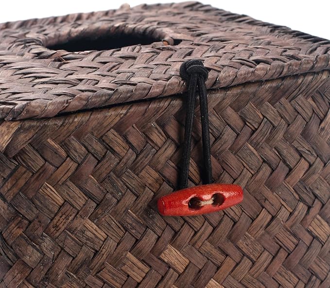 Seagrass Square Tissue Box Cover Woven Napkin Holder Decorative for Bathroom Farmhouse (Coffee, 5.5 x 5.5 x 5.5 Inch)