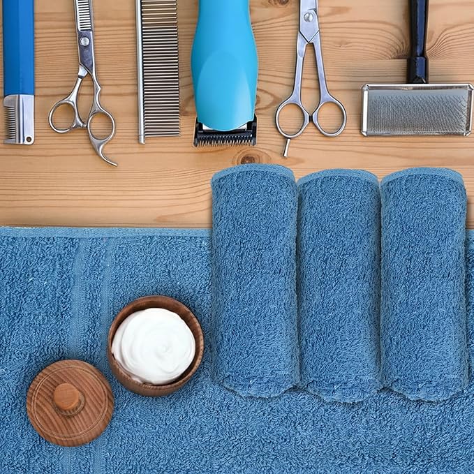 STF Linen 24 Pack Navy Blue Hand Towel 100% Cotton Spa Towel – 16x26 inches Highly Absorbable Facial Towels Gym, Hair Towel and Face Towel Bulk Small Towels (Not Bleach Proof)