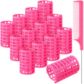 Syhood 12 Pcs Pink Plastic Hair Rollers for Women Large Size Curlers Set