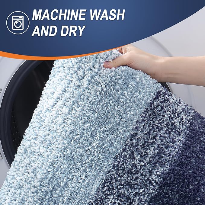 OLANLY Bathroom Rug Set 2 Piece, Soft Absorbent Microfiber Bath Mats and U-Shaped Contour Toilet Rug, Non-Slip, Machine Wash Dry, Plush Shaggy Bath Mats for Bathroom (24"x16"+24"x20", Airy Blue)