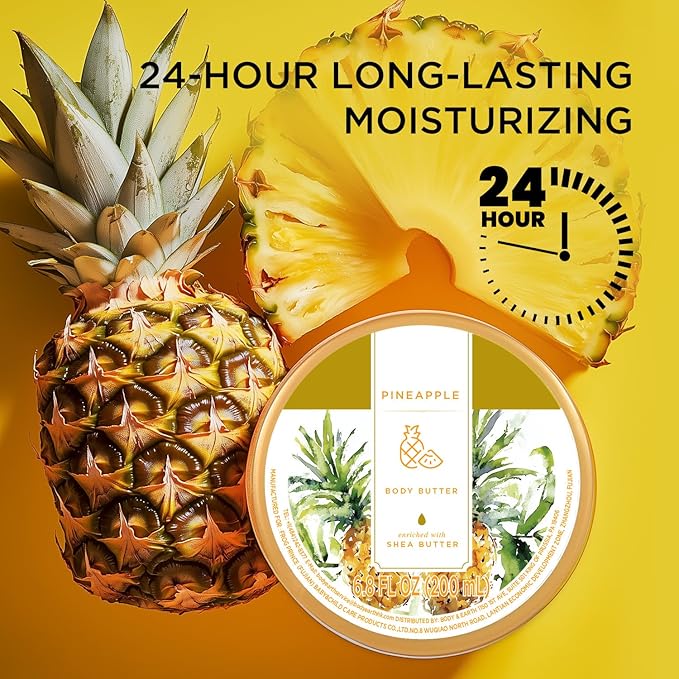 Princess Belle Pineapple Body Butter with Natural Shea Butter, Body Moisturizer for Dry Skin, Body Care for Women-Deep Moisturizing and Softening-200ml(6.8 floz)