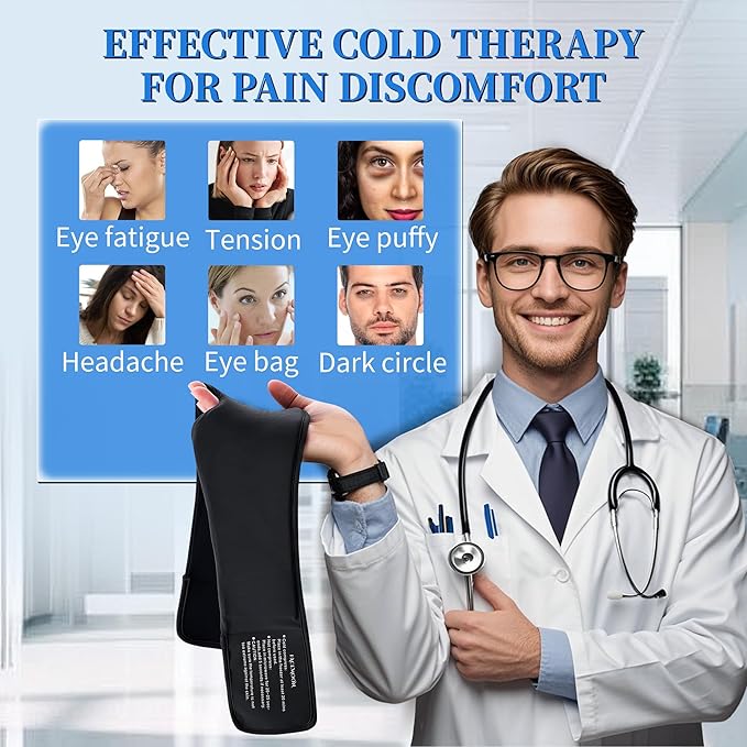 Cooling Gel Eye Mask Sleep: FSA -HSA Eligible, Cold Compress for Puffy Eyes & Migraine Relief - Reusable Gel Weighted Sleeping Mask for Dark Circles & After Surgery, Eye Care,Ice Pack for Eyes, Black
