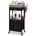 NauwaBarn Makeup Organizer Cart with 3 Drawers, Rolling Cosmetic Storage Cart with Adjustable Dividers, Detachable Hair Tool Holder & Lockable Wheels, Vanity Organizer for Small Spaces, Black & Grey