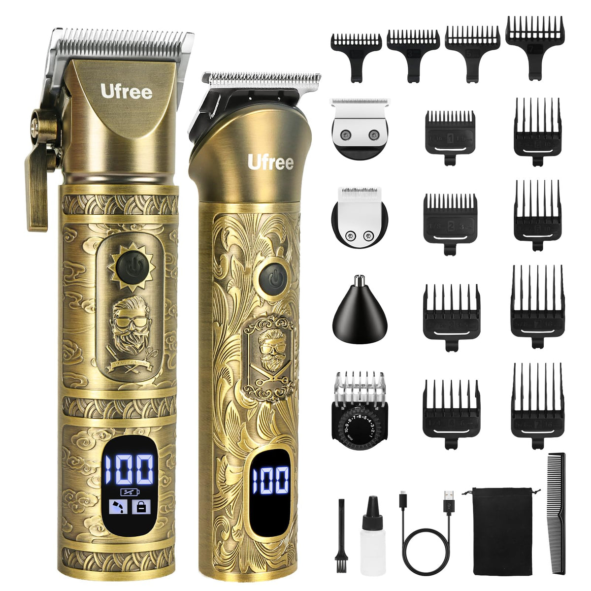 Ufree Hair Clippers for Men Professional, Cordless Beard Trimmer, Bronze