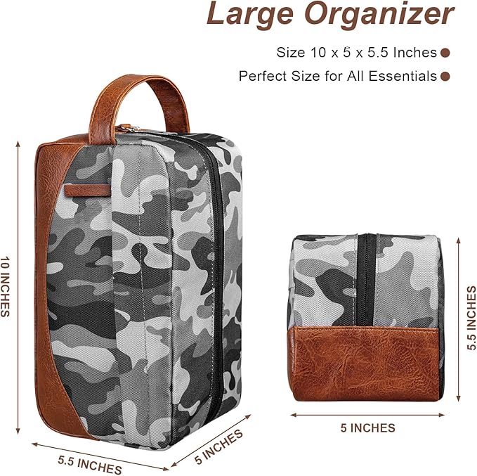 Ezday Travel Toiletry Bag for Men, Hanging Toiletry Organizer, Water Resistant Shaving Kit with Large Capacity for Travel Accessories (Camo-Gey, Medium)