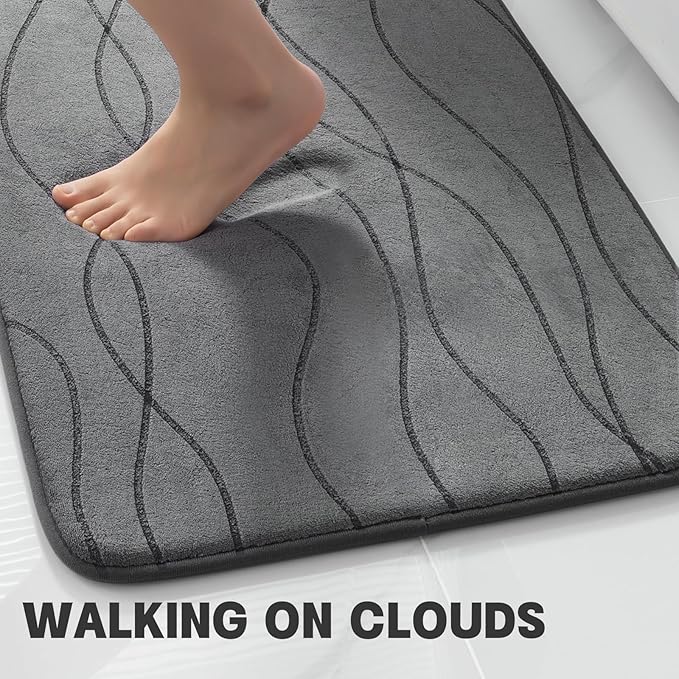 YIHOUSE Bathroom Rugs Set 2 Piece, Memory Foam Bath Mat Dark Grey