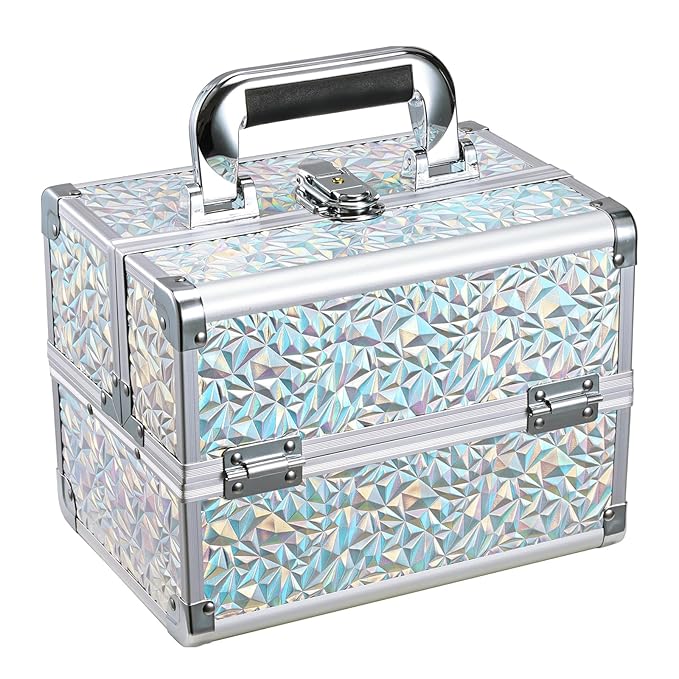 Joligrace Makeup Case Organizer Makeup Box Cosmetic Train Case with Mirror