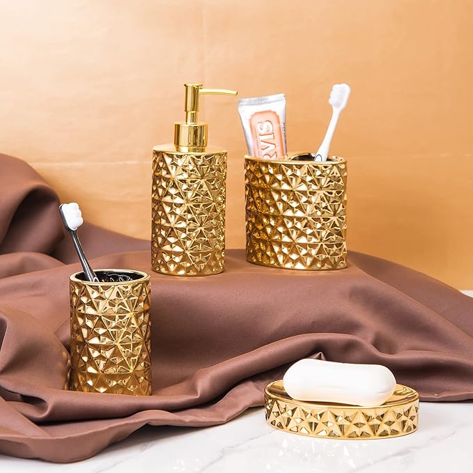 Goldenr Ceramic Bathroom Accessories Set Complete, Modern Decor,4PCS