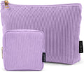 MAGEFY Small Makeup Bag, 2 Pcs Corduroy Makeup Bag for Purse Make Up Organizer Bag Mini Pouch with Slip-in Pockets Aesthetic Preppy Stuff - Purple