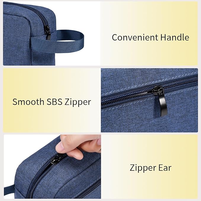 XIRYOHEAUR Travel Hanging Toiletry Bag with Carry Handle - Water-Resistant Small Cosmetic Organizer for Men & Women, Makeup, Shaving Kit, Gym & Travel Essentials (Blue)