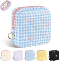 Playexen Period Bag for Teen Girls, Quilted Sanitary Napkin Storage Bag, Cute Bow Tie Menstrual Pad Pouch Tampon Holder (Plaid Blue)