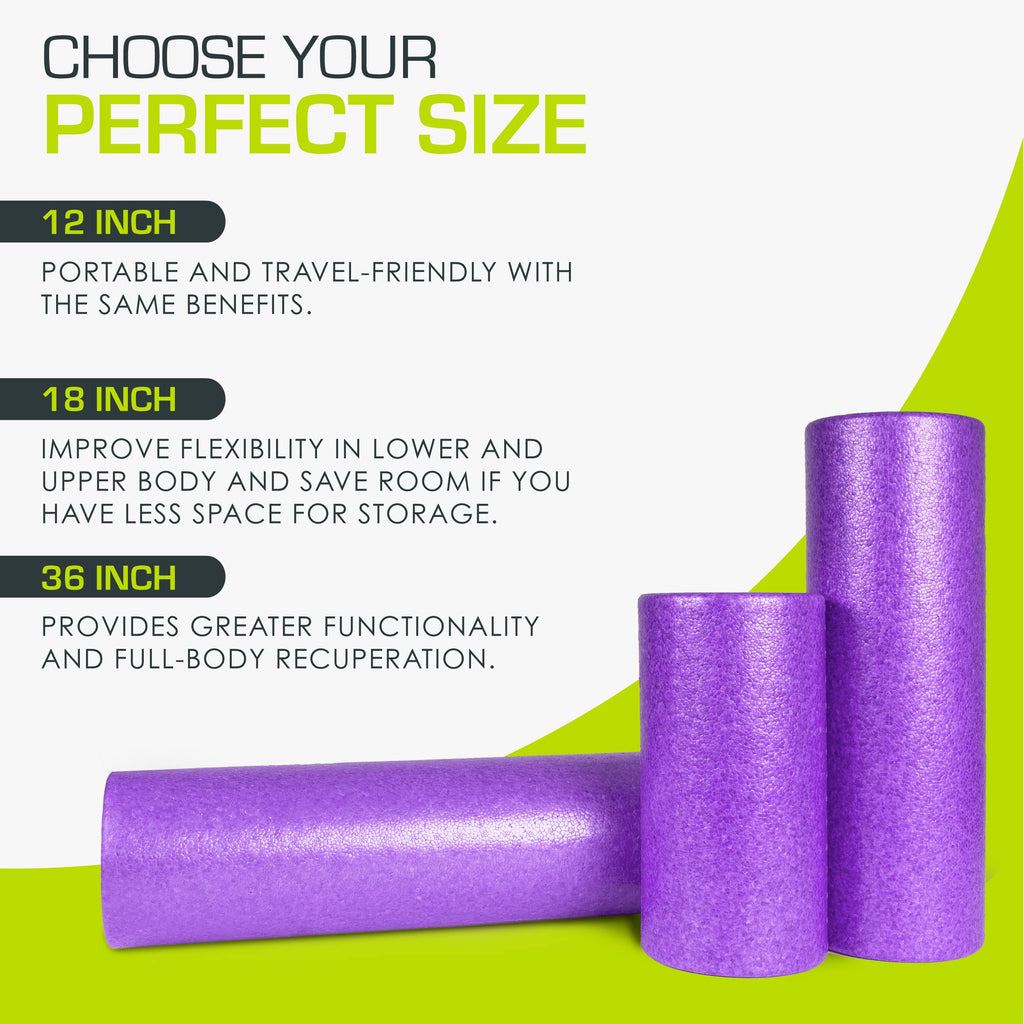 ProsourceFit High Density Foam Rollers 18 - inches long, Firm Full Body Athletic Massager for Back Stretching, Yoga, Pilates, Post Workout Trigger Point Release, Purple