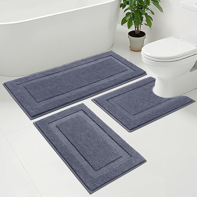 SHACOS Dark Grey Bathroom Rugs Sets 3 Piece Bath Mat U Shaped Toilet Rug