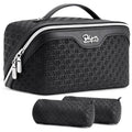 BOYATU Travel Makeup Bag Cosmetic Bags for Women: Large Capacity 3 Pcs Set Make up Bag with Compartments - Waterproof Vegan Leather Toiletry Organizer Bags with Handle (M-71Black)