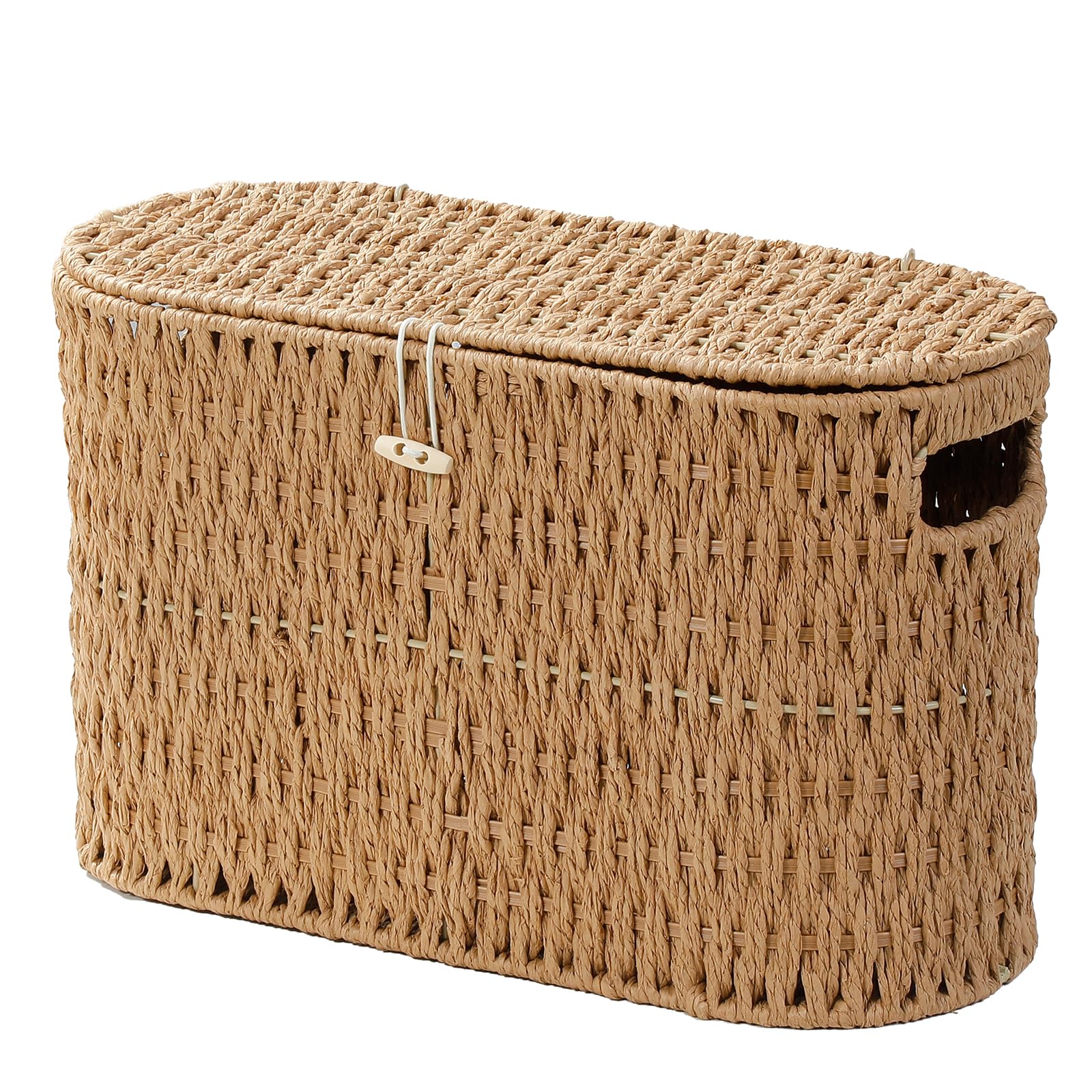 Coeusy Toilet Paper Storage Basket with Lid, Paper Rope Wicker Basket for Bathroom Organizers and Storage, Toilet Paper Holder for Up to 6 Mega Rolls, Boho Hand-Woven Decorative Decor, Natural