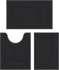 SHACOS Black Bathroom Rugs Sets 3 Piece Small Bath Mat U Shaped Toilet Rug