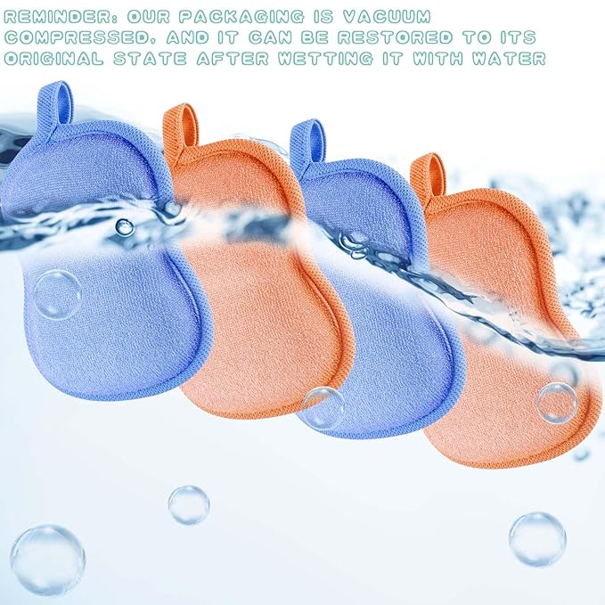 Tatuo 4 Pieces Baby Bath Sponge Toddler Bath Sponge Soft Comfy Cotton Absorbent Loofah for Kids Babies Boy Girl(Orange,Blue)