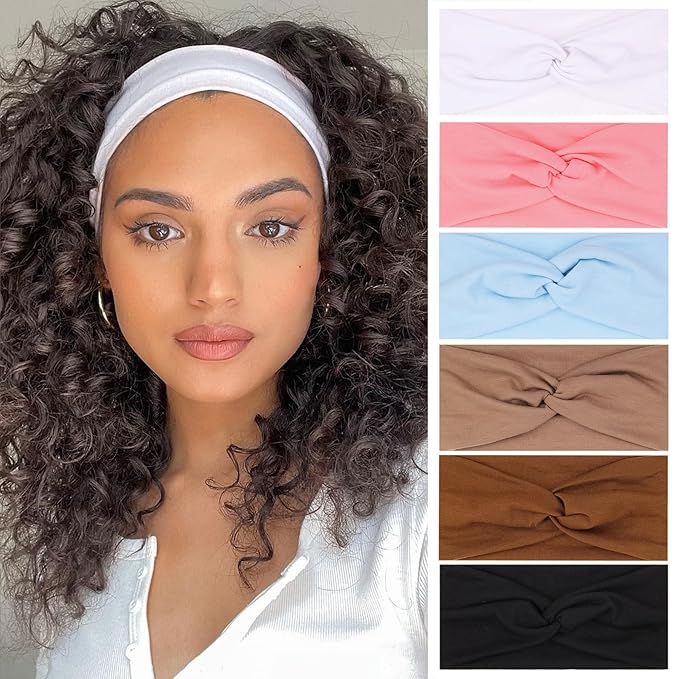 XTREND 6 Pcs Headbands for Women, Twisted Cross Elastic Head Bands Yoga Workout Non-Slip Sweat Soft Solid Color Simple Versatile Hair Accessory Hairbands