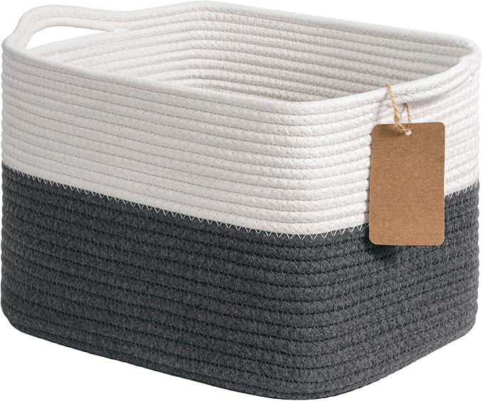 Goodpick Extra Large Woven Rope Storage Basket, Rectangle, Light Gray