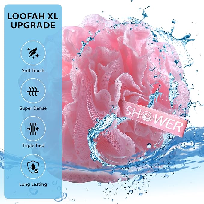 SHOWER BOUQUET Blue+Pink-Loofah-Bath-Sponge Lace-Mesh-Set 2-Scrubs-in-1 60g