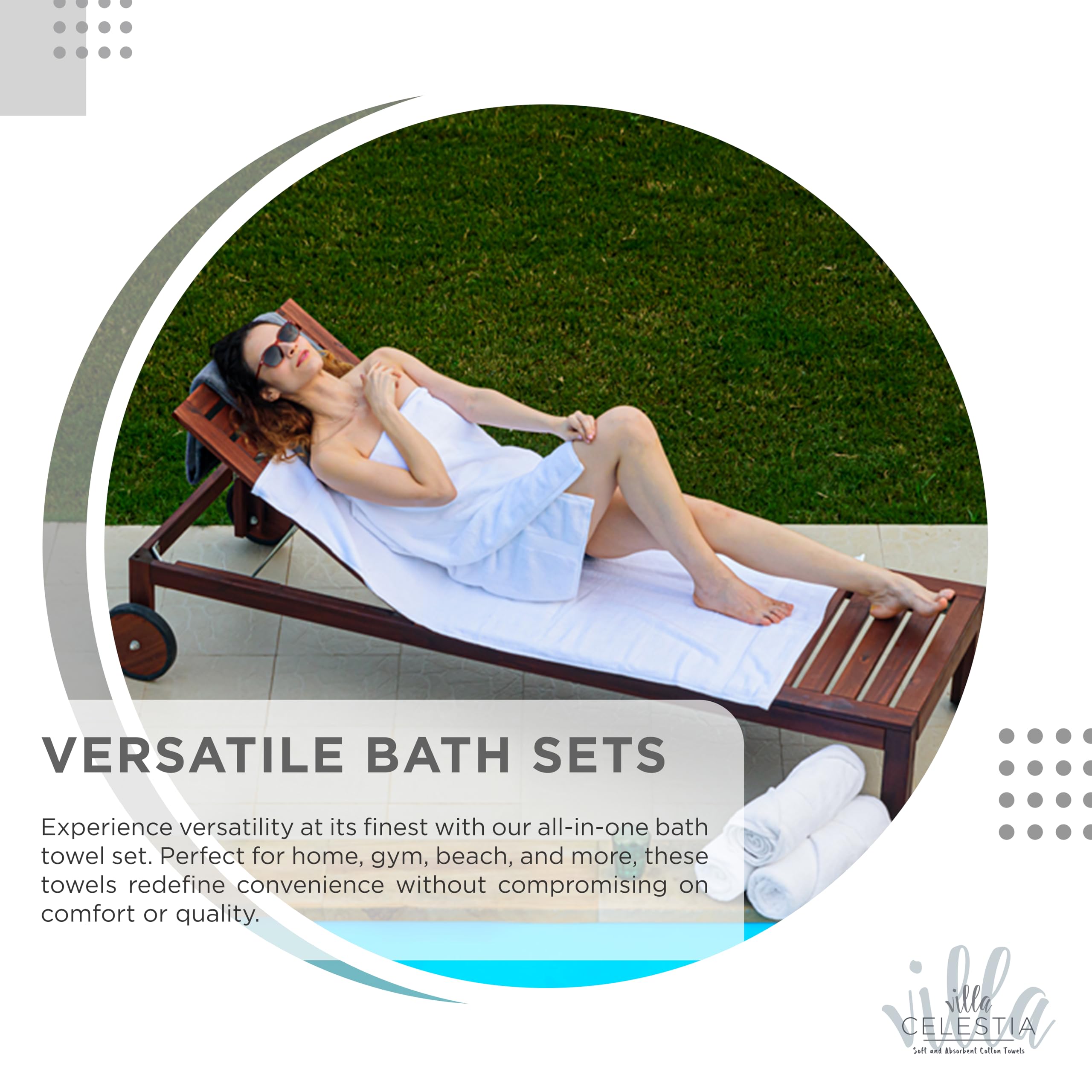 Villa Celestia 8-Piece 100% Cotton Towel Set, 2 Bath Towels, 2 Hand Towels, 4 Wash Cloth, Quick-Dry, White