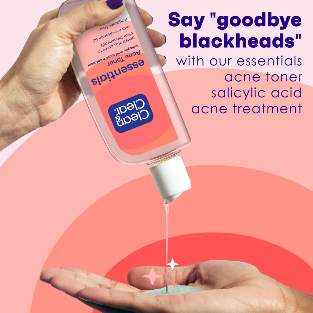 Clean & Clear Essentials Oil-Free Acne Toner, 2% Salicylic Acid Acne Treatment with Pro-Vitamin B5, Deep Pore Facial Toner for Blackheads & Pimples, Fragrance Free, 8 fl. oz