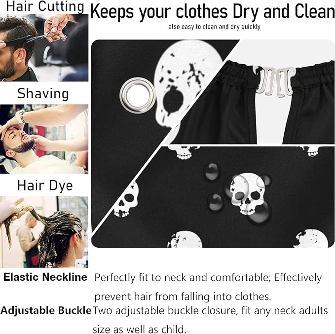 visesunny Barber Cape White Skull Black Pattern Polyester Hair Cutting Salon Cape Apron Anti-Static Haircut Shaving Cloth Beard Shaving Bib Hairdressing Cape