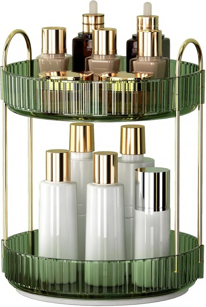 YCIA&DONE 360 Rotating Makeup Organizer and Storage for Vanity Countertop 1 Tier, High Capacity Cosmetic Skincare Perfume Organizers for Dresser Bathroom Fridge Lazy Susan (Smoky Gray)