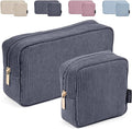 MAGEFY Makeup Bag 2 Pcs Corduroy Cosmetic Bag Mini Big Makeup Bags for Women Travel Pouch with Slip-in Pockets(DeepGrey)